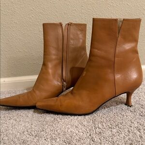 Stuart Weitzman Cognac Pointed-Toe Leather Ankle Boots